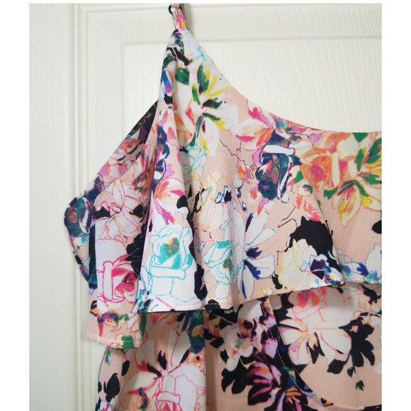 Floral Express Blouse Pink adjustable Straps Ruffle front - Picture 6 of 7